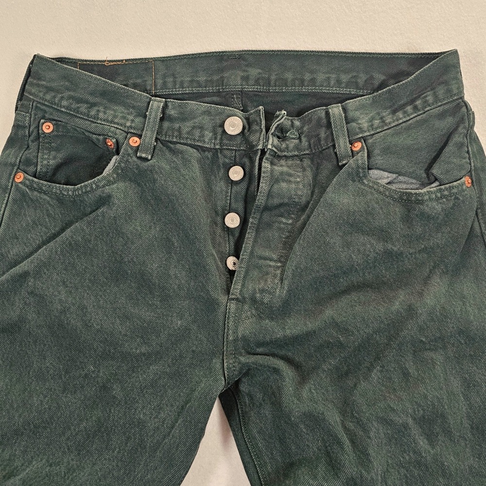 Levis 501 Original Fit Jeans Dark Green Button Fly Straight Leg Denim 30x32
